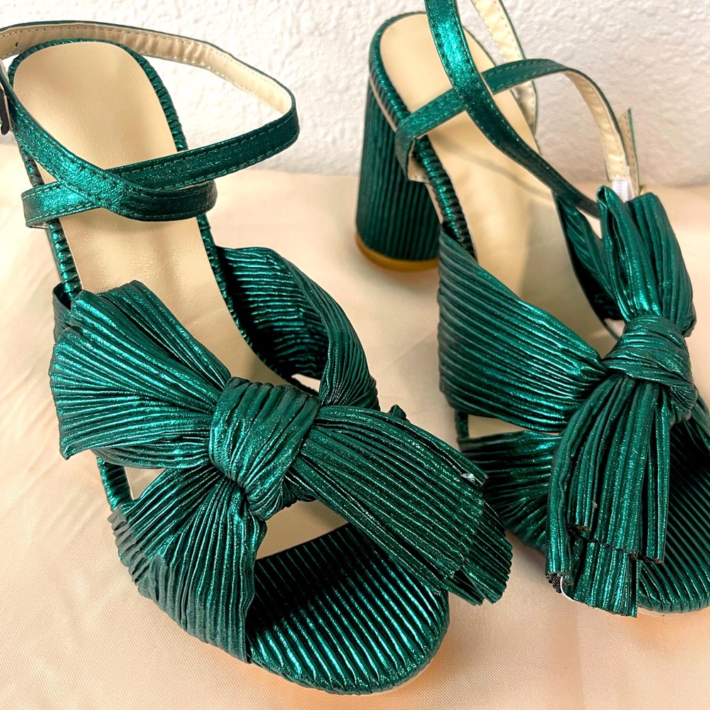 Pleated Bow Knot Green Heels